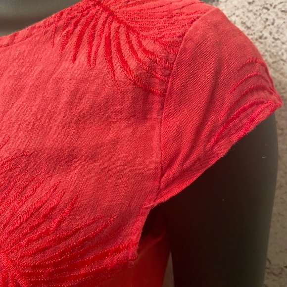 Lungo L'arno Coral Linen Embroidered Dress with Pockets - Picture 3 of 8